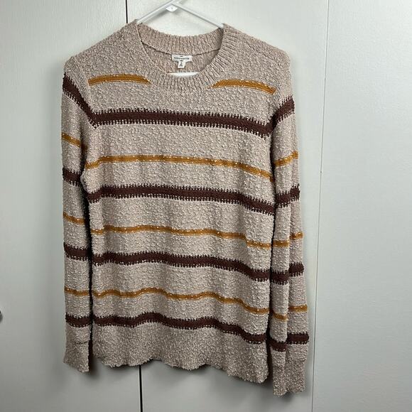 Mason & Belle Sweater Womens Beige Tan Brown Gold Striped Small Crew Neck - Picture 1 of 7